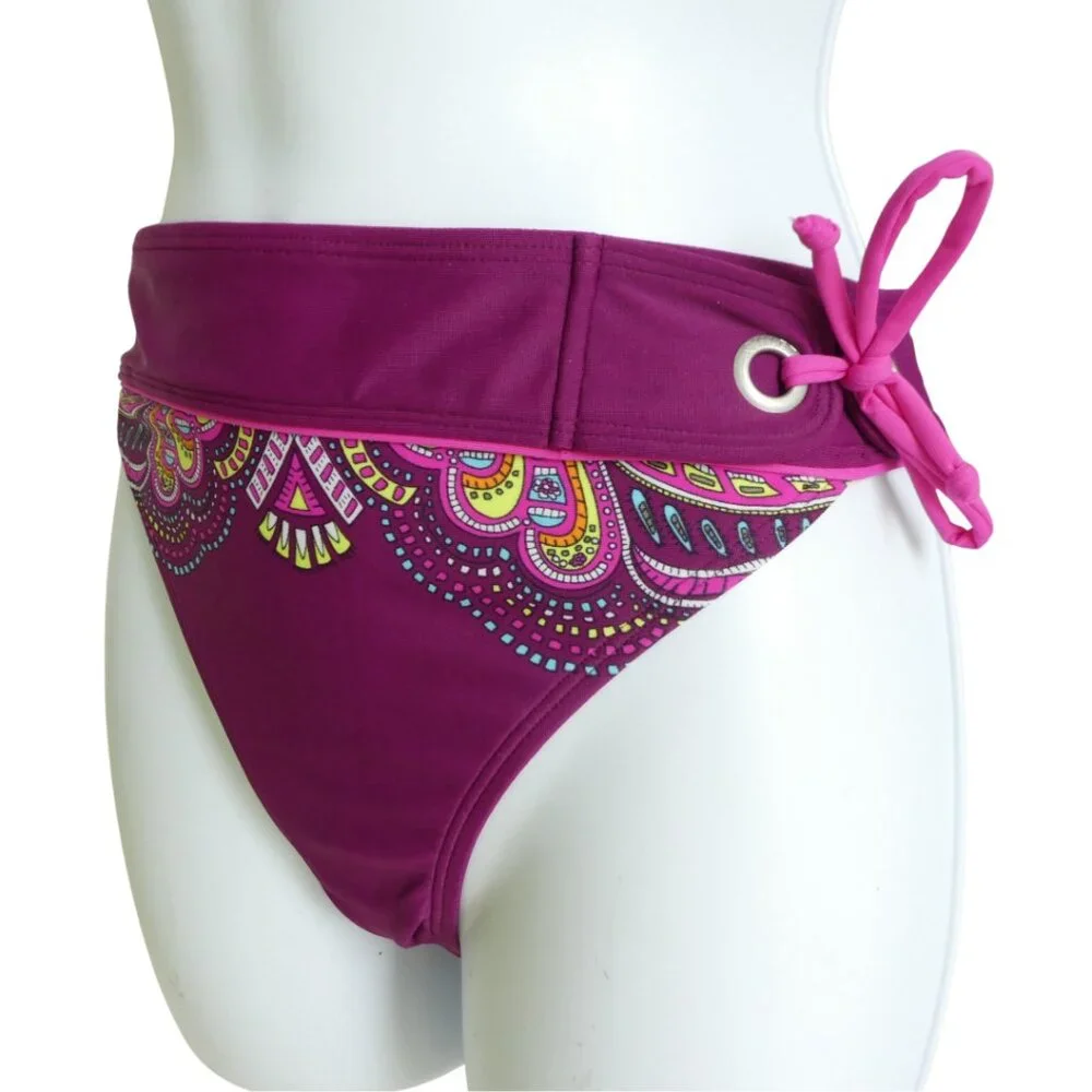 Athleta Swim Bikini Top Bottoms Berry Paisley Padded Racer Back Coverage M